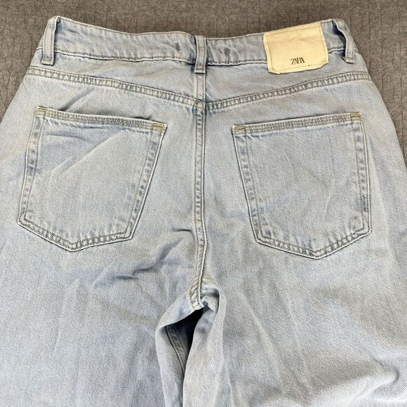Zara Extra Baggy Wide Leg Y2K Women pants (4) faded distressed Denim Blue Jeans - Picture 11 of 13